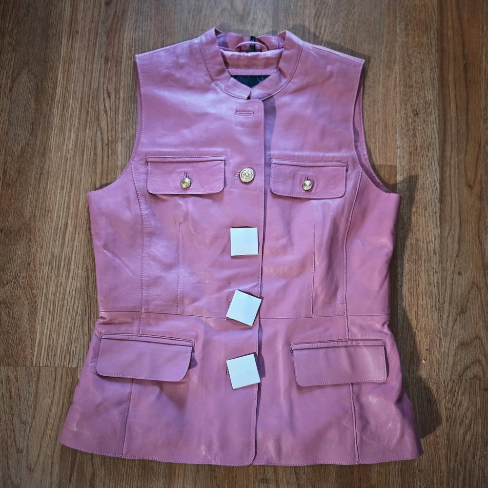 Bod & Christensen Pink Genuine Leather Vest Gold‎ Crest Buttons NWT Size M